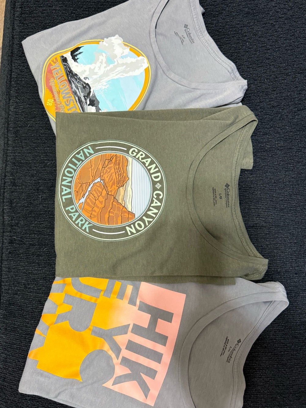Columbia Women’s Short Sleeve Graphic Tanks - Olive, Light Gray. Set of 3!!